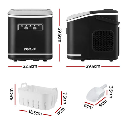 Ice maker setup with included scoop and basket removed for easy ice serving.