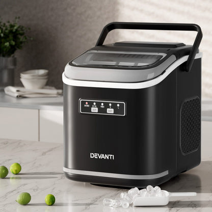 Rear view of the Devanti Ice Maker, showing ventilation grilles and power cable connection.