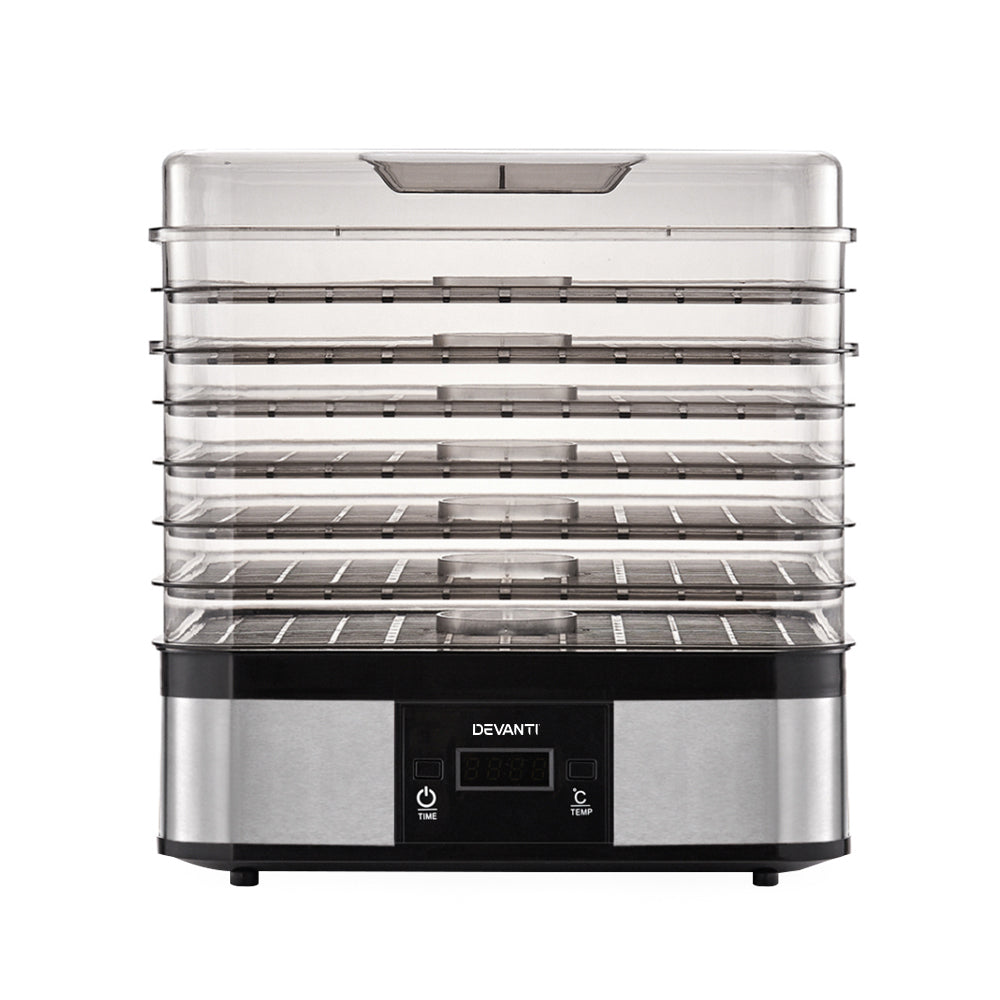 Open view displaying 7 BPA-free trays for even food placement and drying.