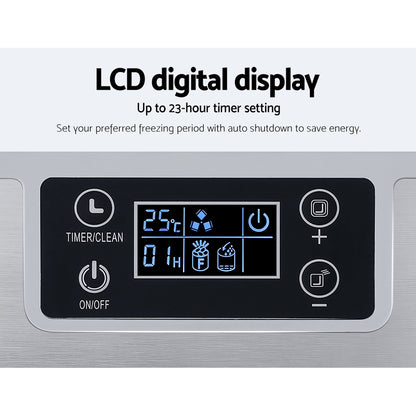Easy-to-use LCD button interface on the Devanti Ice Maker for controlling thickness, cleaning, and power