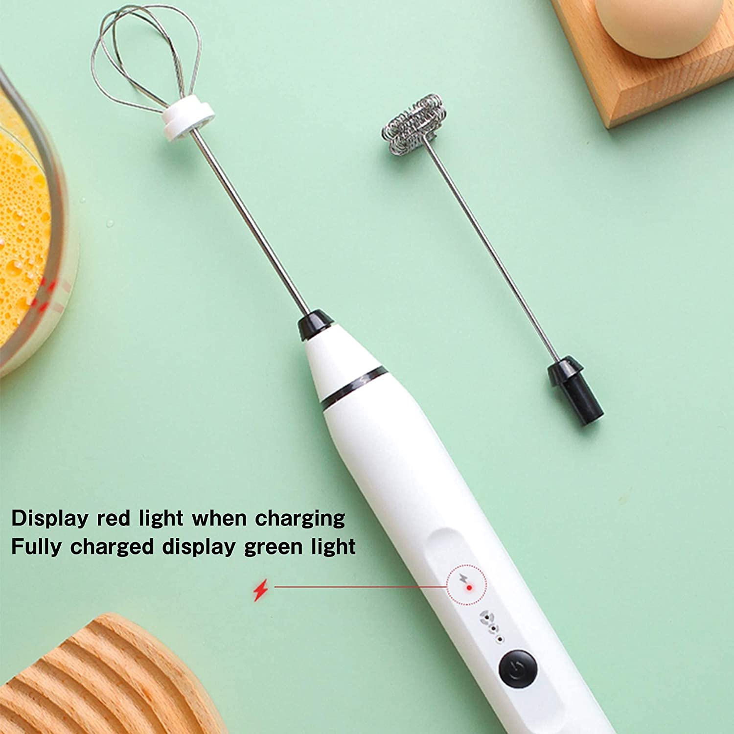 Close-up of USB charging port on silver electric milk frother