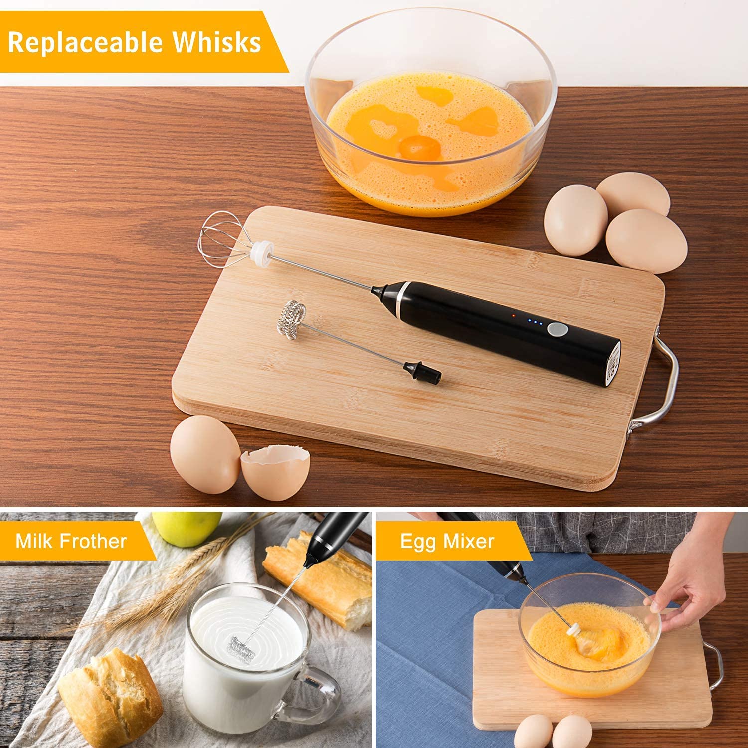 Frother displayed with accessories in a compact travel case, ideal for on-the-go frothing.