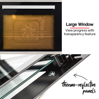 Double glazed thermo-reflective glass door of EuroChef oven with large viewing window