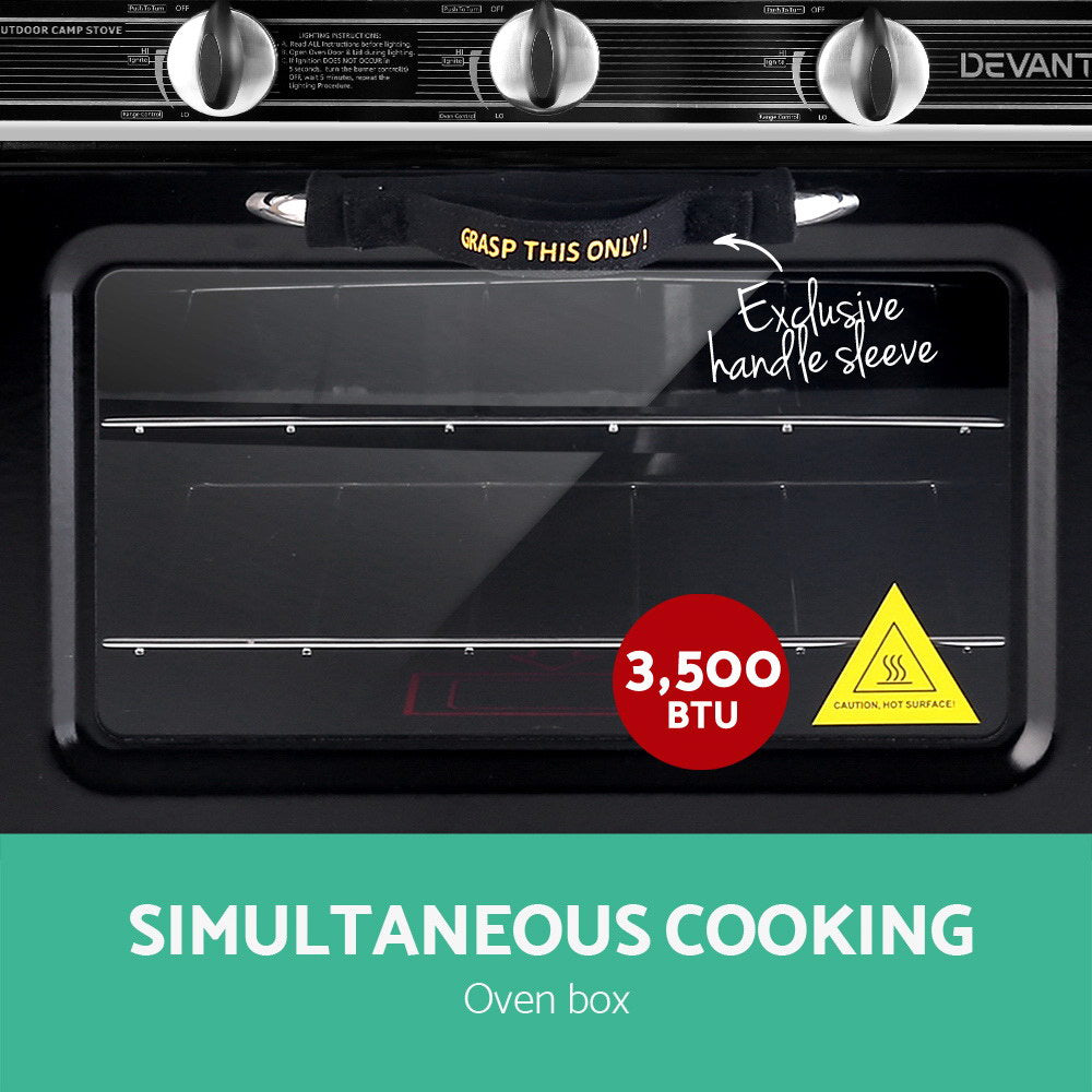 Devanti gas oven with folding lid and three-sided windscreen