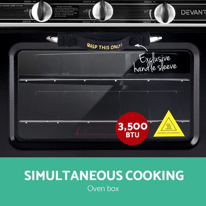 Devanti gas oven with folding lid and three-sided windscreen