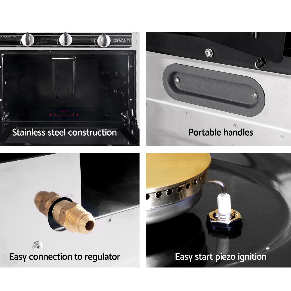 Close-up of push-in piezo burner ignition button on Devanti stove