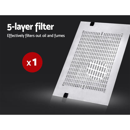 Demonstration of removable 5-layer filter on the Devanti range hood for easy cleaning and maintenance