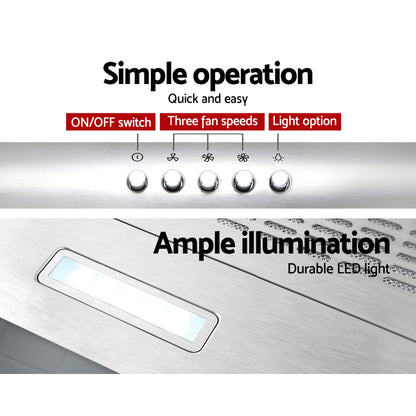 Close-up of the intuitive 3-speed rocker button switch for easy operation of the Devanti range hood