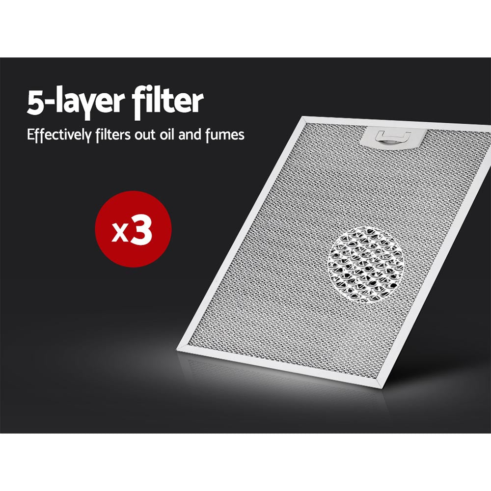Highlighted view of the 5-layer aluminium filters designed for easy removal and cleaning.
