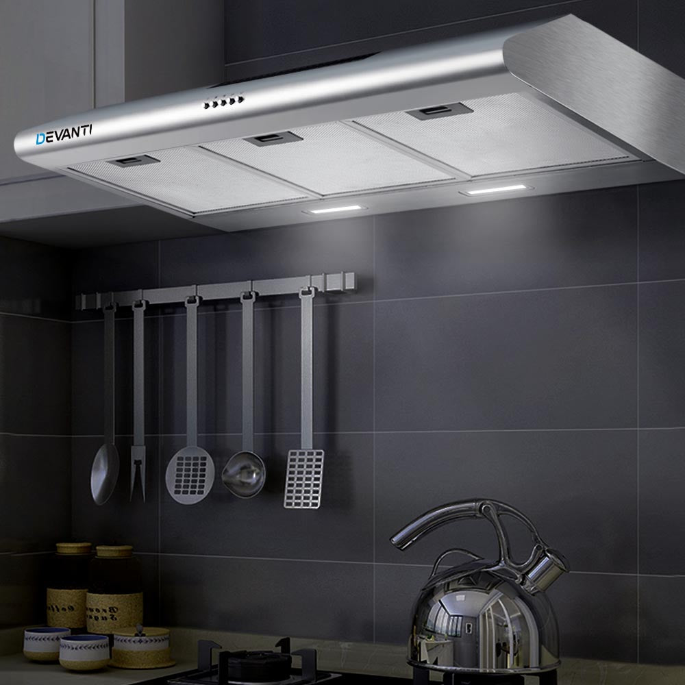Devanti range hood installed above cooktop, blending perfectly with contemporary kitchen design.

