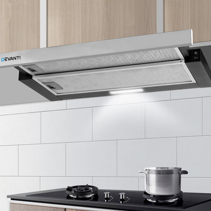 A clean, fresh kitchen environment with Devanti range hood installed above stove.