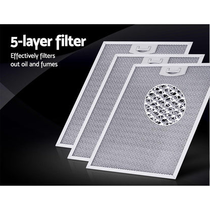 Close-up of removable 5-layer aluminium filters designed for effective oil and fume capture.