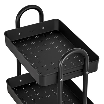 Black metal tray with handles on a white background