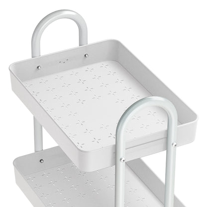 White metal two-tiered tray with handles on a white background