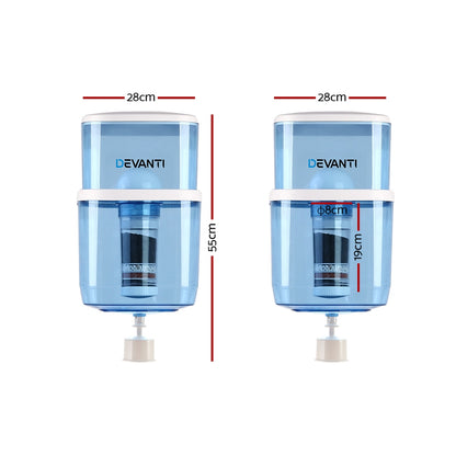 Side profile of the 22L water filter bottle showing its tall, slim design.