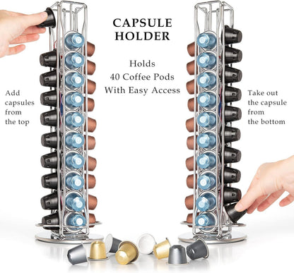 Coffee capsule holder with 40 slots on a white background