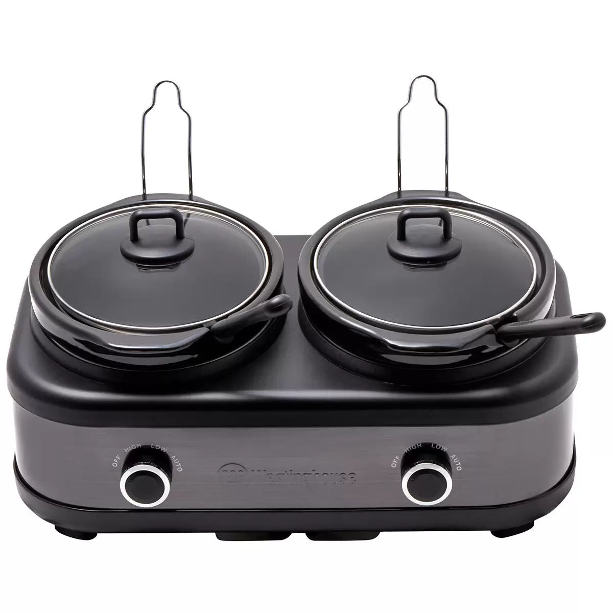 Double burner with two pots on a white background