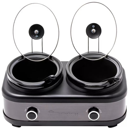 Double hot pot with glass lids on a white background