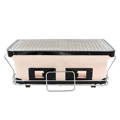 Rectangular grill with metal grate on a white background
