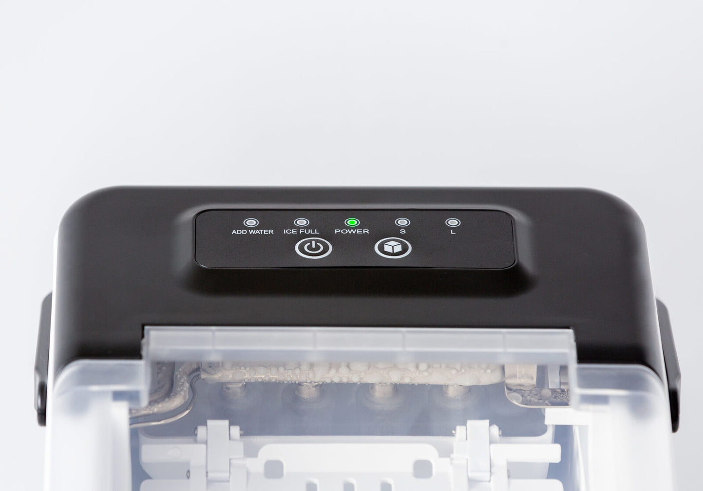 Black electronic device with control panel on a white background