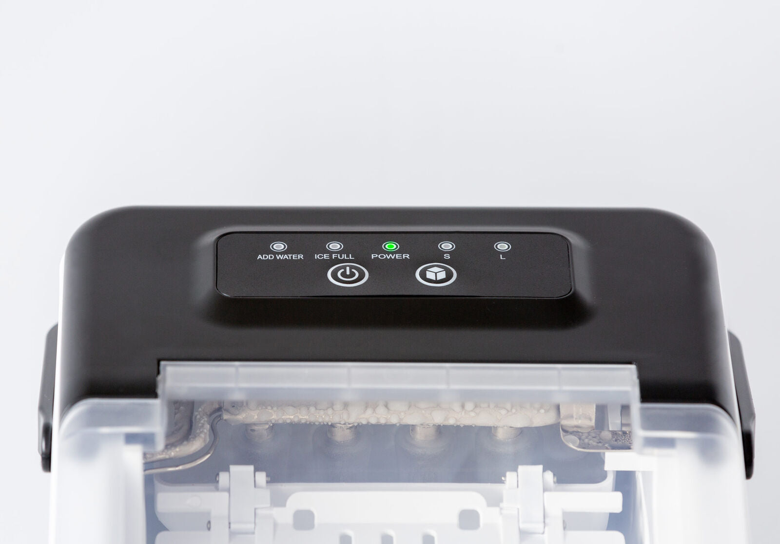 Black electronic device with control panel on a white background