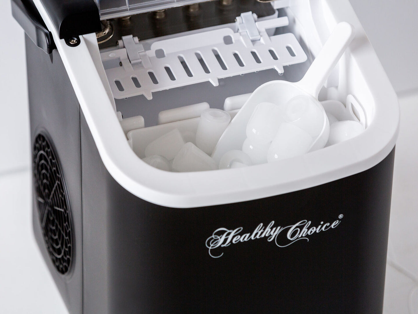 Ice maker with 'Healthy Choice' branding on a white background