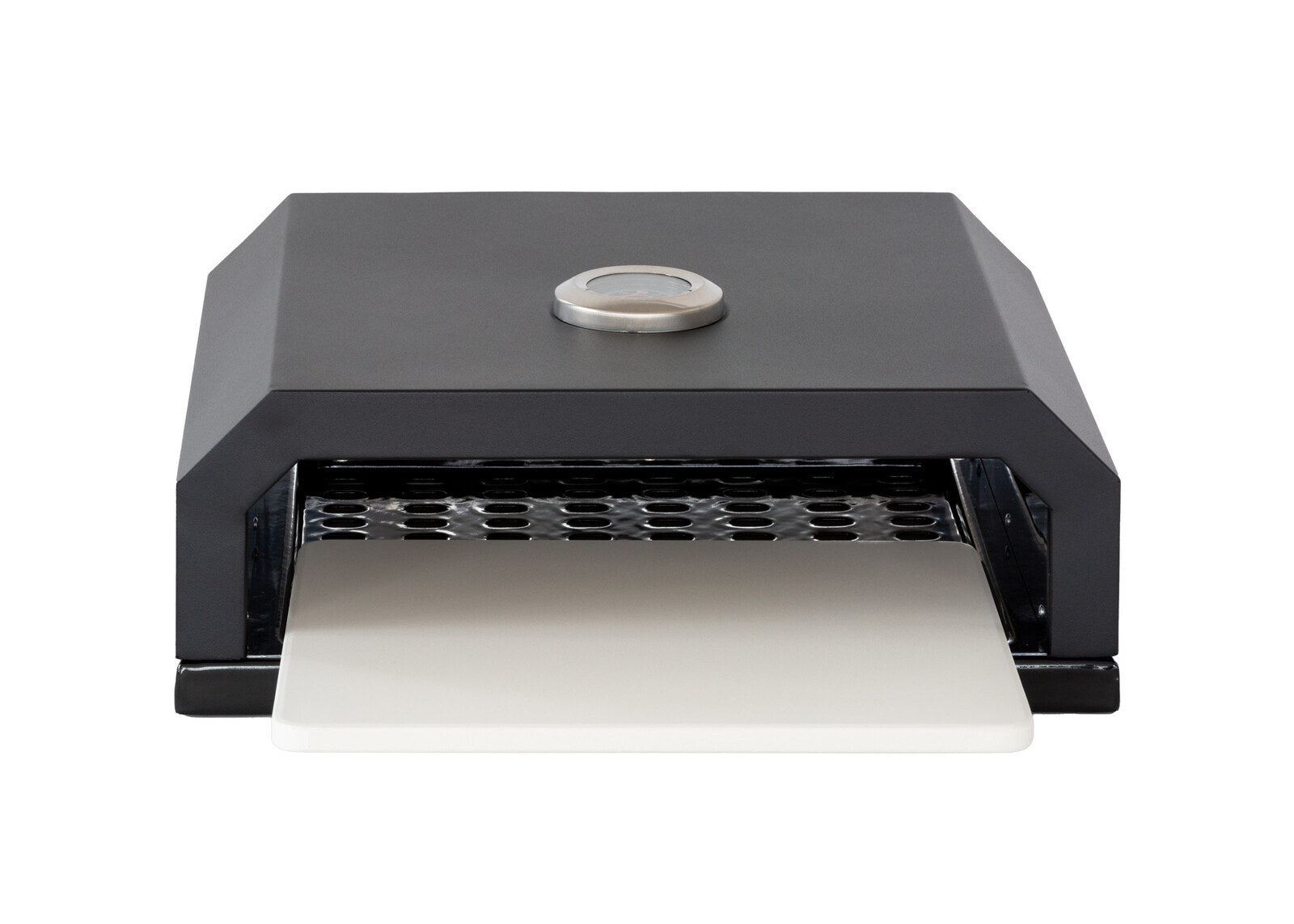 Black paper towel holder with a roll of white paper towels on a white background