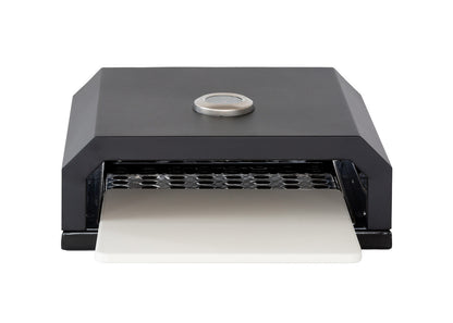 Black paper towel holder with a roll of white paper towels on a white background