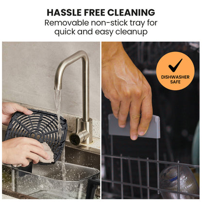 Removable non-stick tray for quick and easy cleanup with dishwasher safe feature.