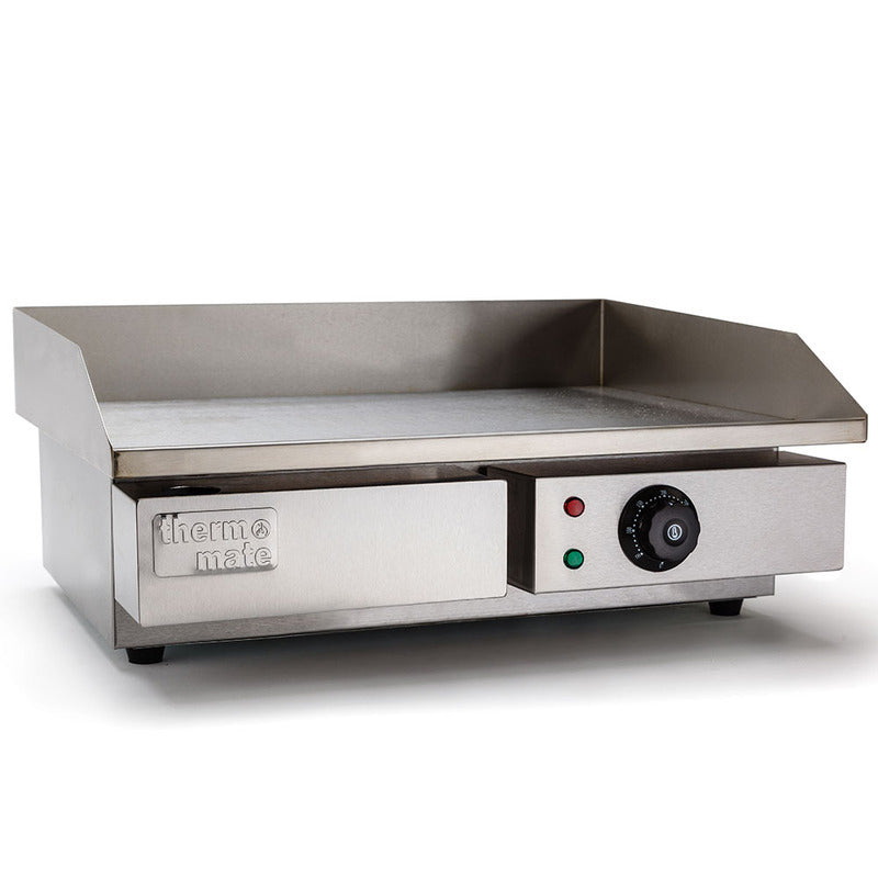 Thermomate electric hot plate, showing the large stainless steel cooking surface in use.