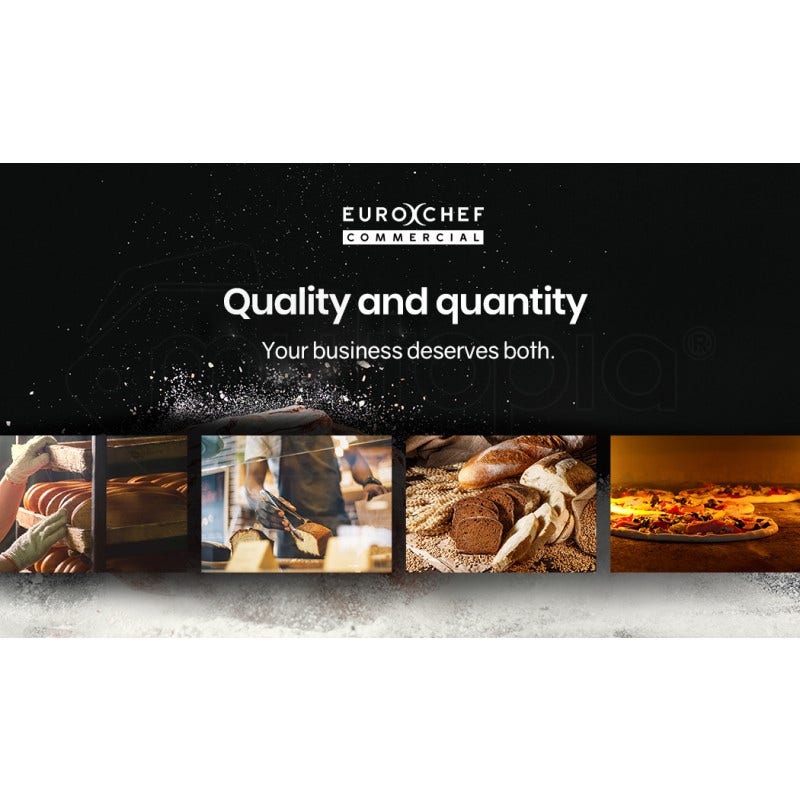EuroChef commercial kitchen equipment advertisement with images of bread and pizza.