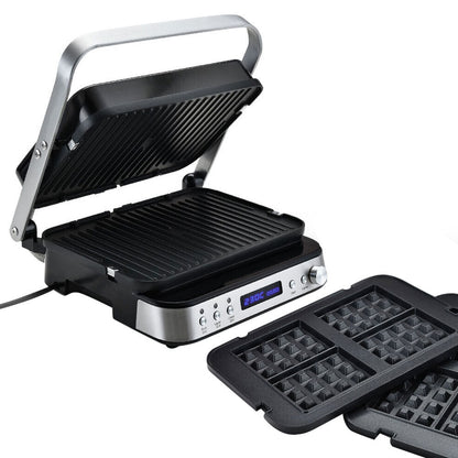 Multifunctional grill with separate waffle iron on a white background