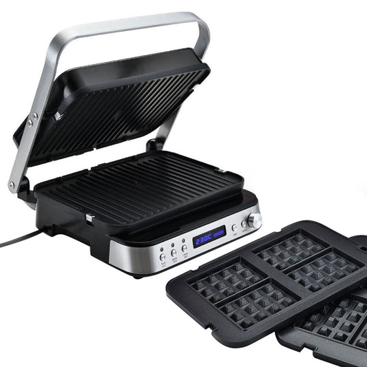 Multifunctional grill with separate waffle iron on a white background