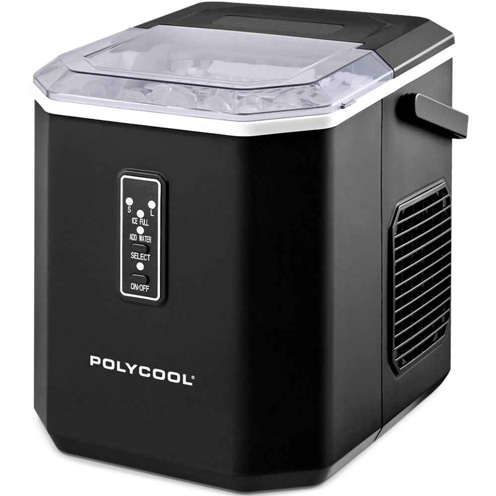 POLYCOOL Portable Ice Maker Machine, Automatic, 12kg/day,  Auto Clean, with Scoop and Removable Basket, Black