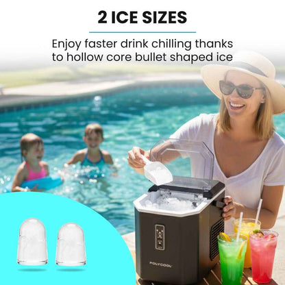 POLYCOOL Portable Ice Maker Machine, Automatic, 12kg/day,  Auto Clean, with Scoop and Removable Basket, Black