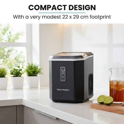POLYCOOL Portable Ice Maker Machine, Automatic, 12kg/day,  Auto Clean, with Scoop and Removable Basket, Black