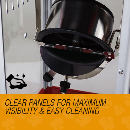 Coffee grinder with clear panels for visibility and cleaning, on a white background.