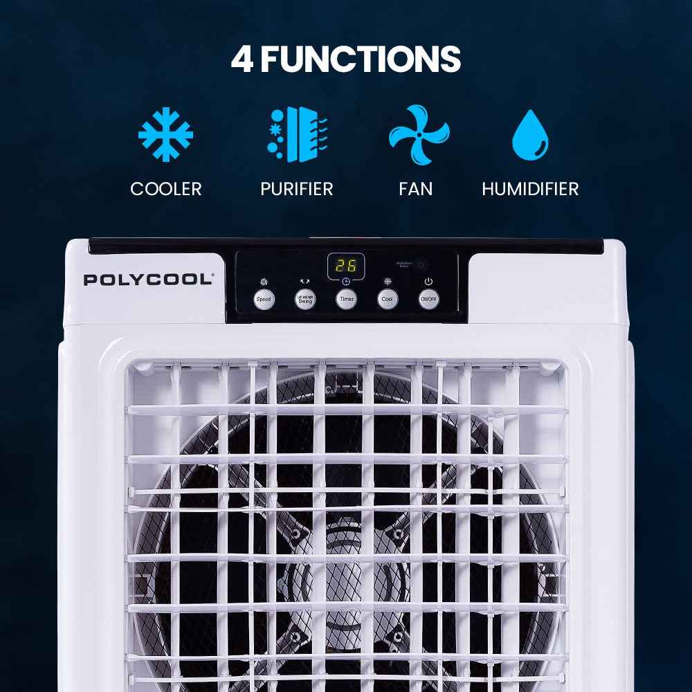 POLYCOOL 30L Evaporative Air Cooler Portable Industrial Fan, Purifier, Humidifier, Remote Control