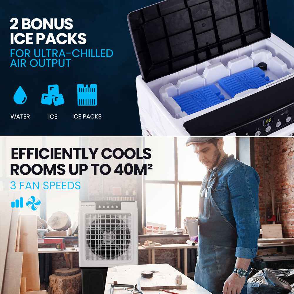 POLYCOOL 30L Evaporative Air Cooler Portable Industrial Fan, Purifier, Humidifier, Remote Control