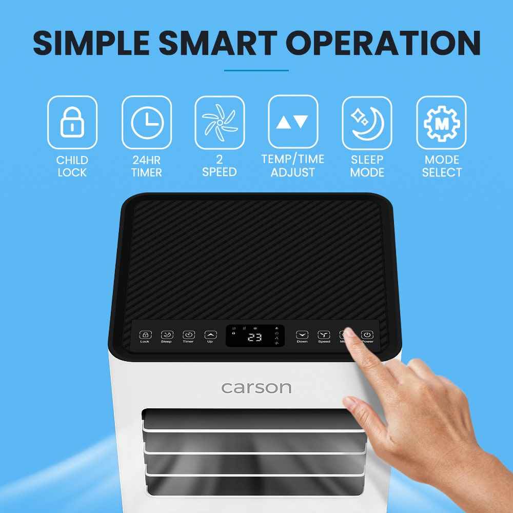 CARSON 2.05kW Portable Air Conditioner, Bluetec Edition, Dehumidifier & Fan Mode, Remote Control, 24hr Timer, Sleep Mode