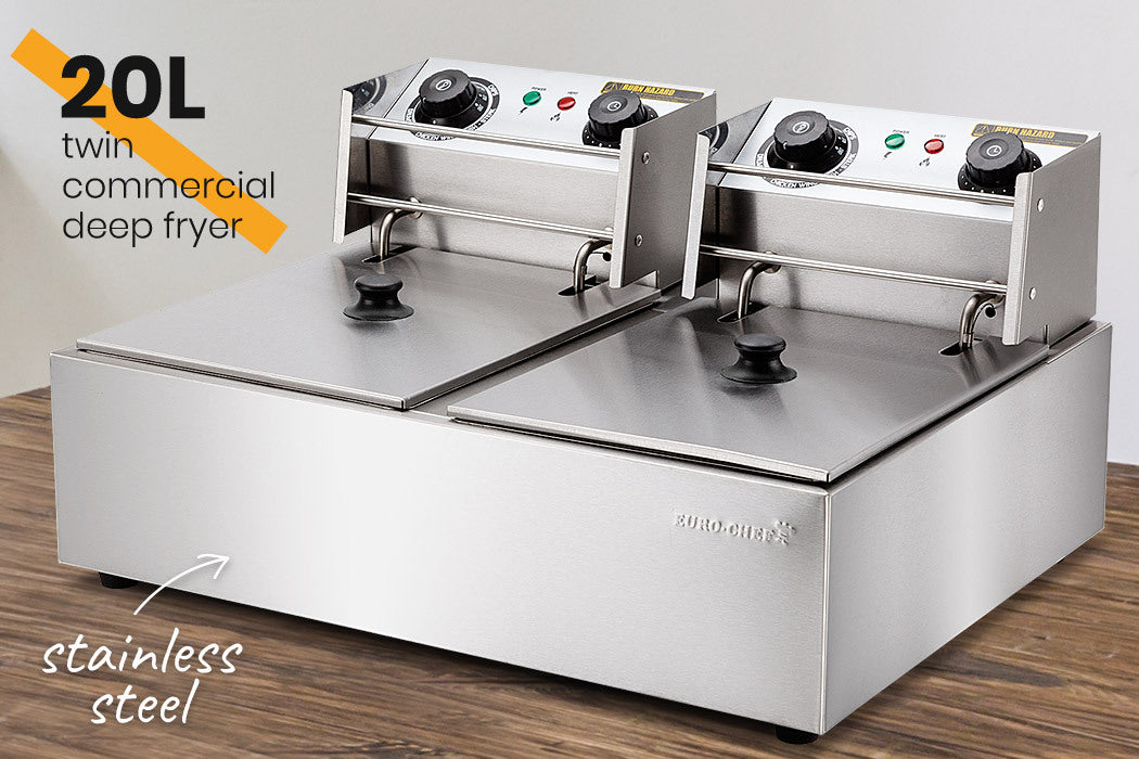 Top-down view of dual tanks of the EuroChef 2x10L fryer.