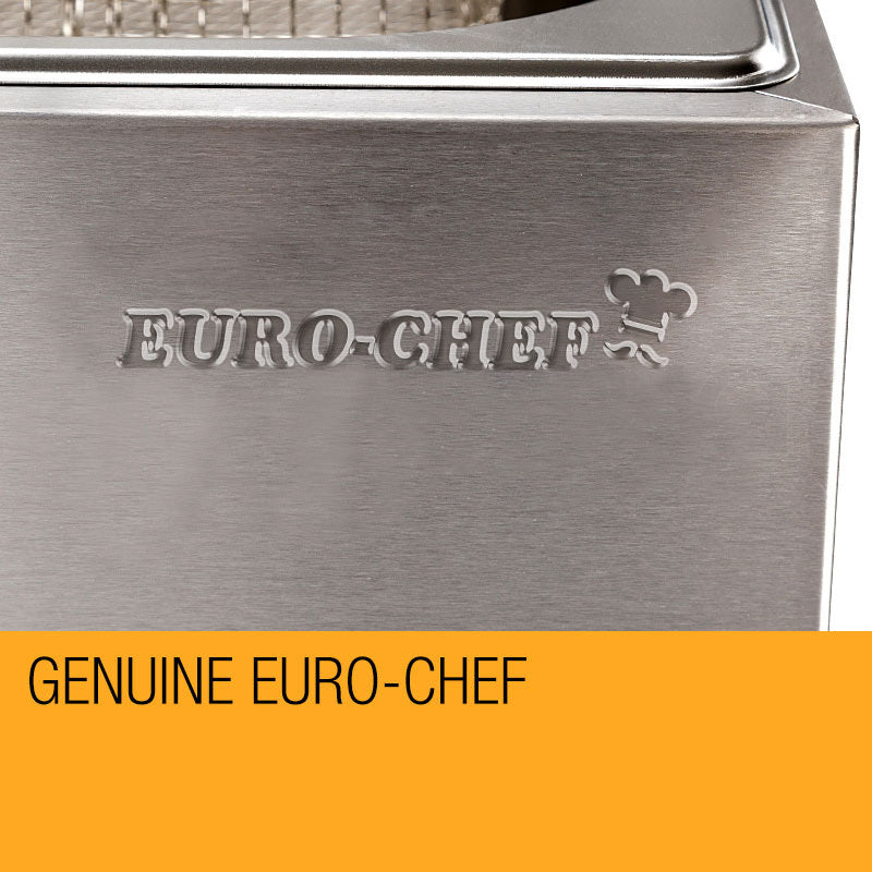 High-quality stainless steel construction of the EuroChef Twin 2x10L Electric Fryer for commercial kitchens.
