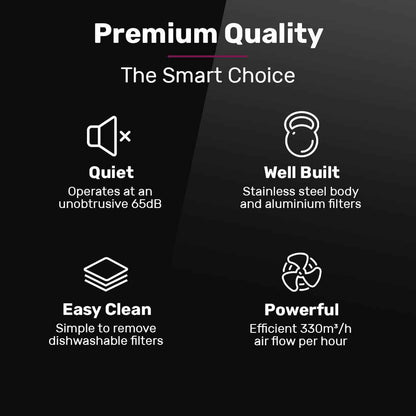 EUROCHEF 60cm Slideout Stainless Steel Rangehood, Quiet 2-Speed, 3-Layer Dishwashable Filters, Halogen Lights ESR60S