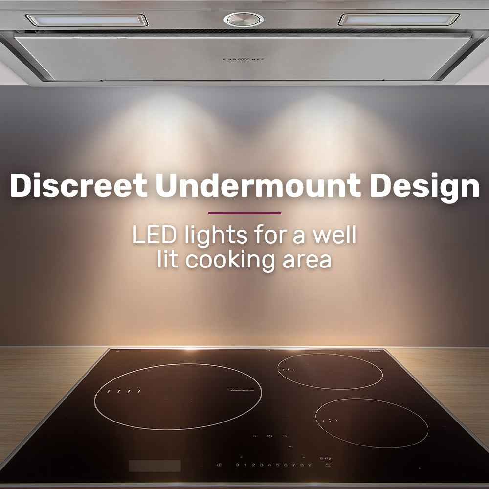 EUROCHEF 60cm Undermount Rangehood Stainless Steel, Quiet 3-Speed, 3-Layer Dishwashable Filter, LED Lights EUR60S