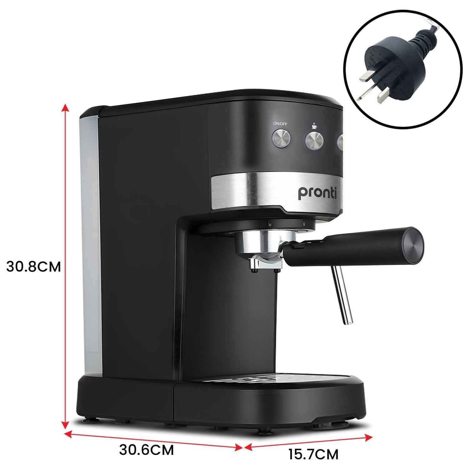 Pronti CM-850D Coffee Machine 20 Bar Espresso Maker with Milk Frother and 1.25L Tank