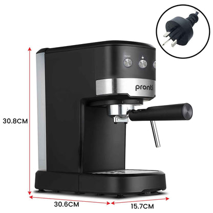 Pronti CM-850D Coffee Machine 20 Bar Espresso Maker with Milk Frother and 1.25L Tank