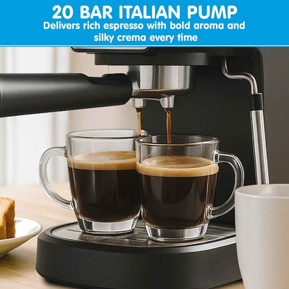 Pronti CM-850D Coffee Machine 20 Bar Espresso Maker with Milk Frother and 1.25L Tank