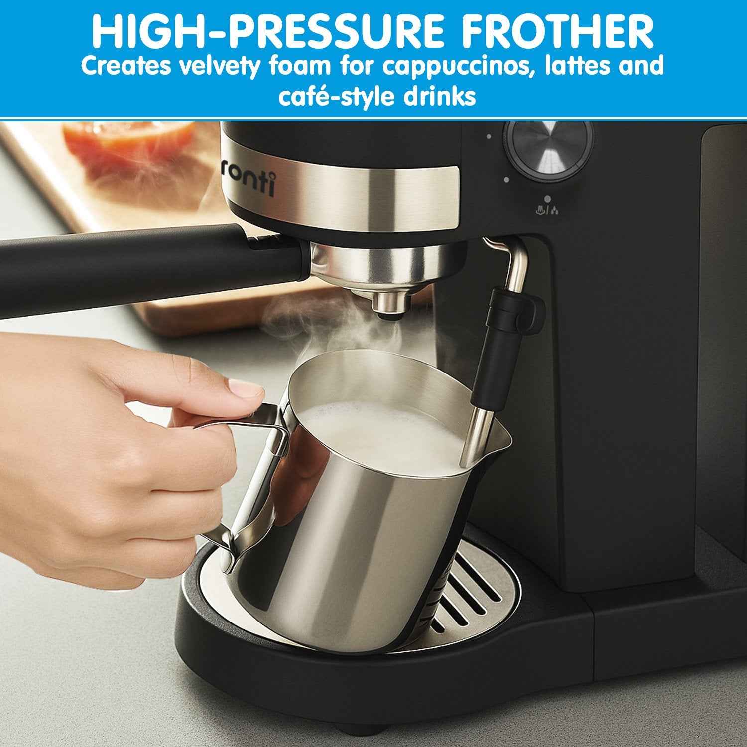 Pronti CM-850D Coffee Machine 20 Bar Espresso Maker with Milk Frother and 1.25L Tank