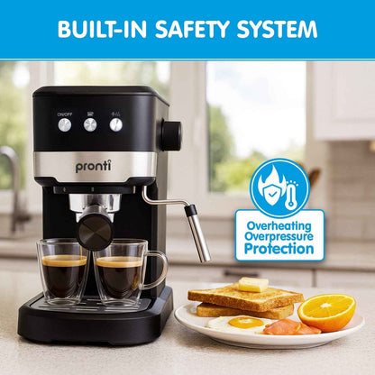 Pronti CM-850D Coffee Machine 20 Bar Espresso Maker with Milk Frother and 1.25L Tank