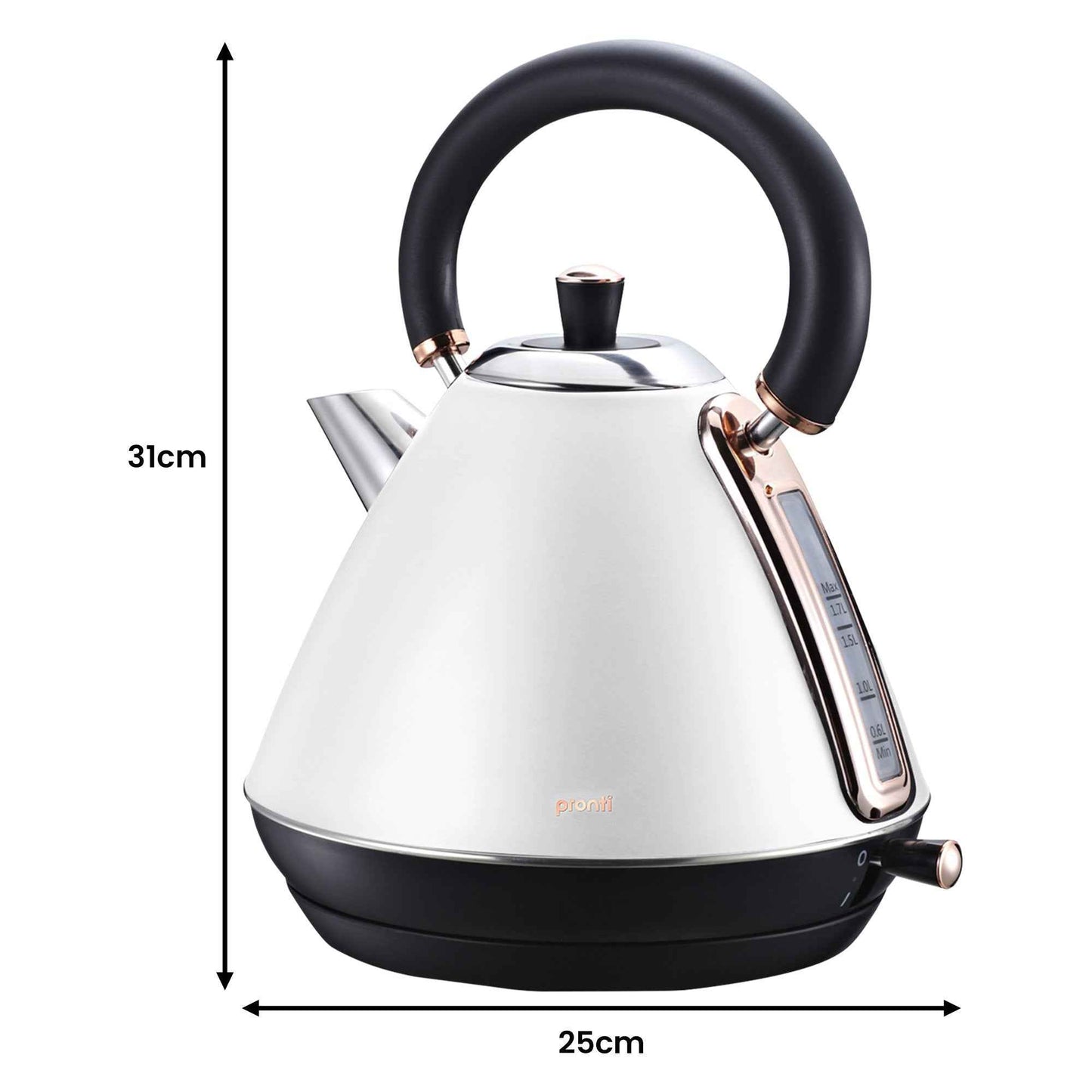 Pronti Breakfast Set with Rose Gold Kettle & Toaster with 1.2L Espresso Machine - White